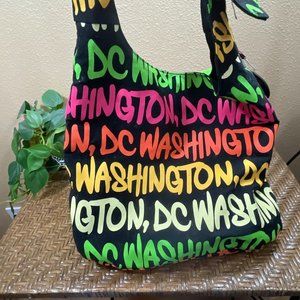 Robin Ruth Black Multicolored Large Canvas Washington DC Crossbody Bag Purse
